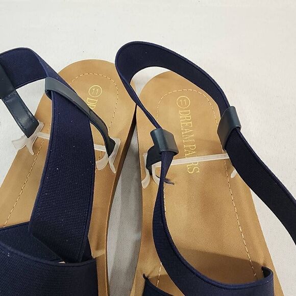 DREAM PAIRS Size 11 Women's Open Toe Elastic Ankle Strap Flat Summer Sandals Nav - Picture 5 of 6